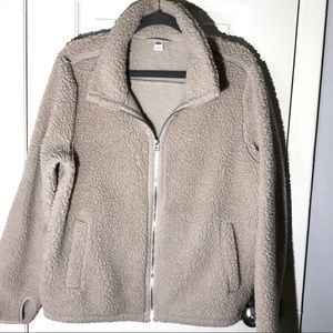 Old Navy Full Zip Sherpa Jacket Taupe Women’s Size Large